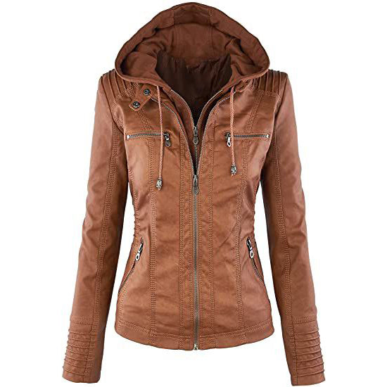 Lock and Love Women's Removable Hooded Faux Leather Jacket