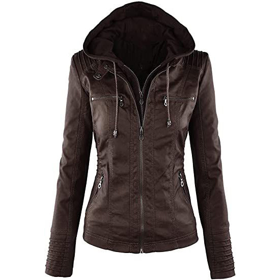 Lock and Love Women's Removable Hooded Faux Leather Jacket