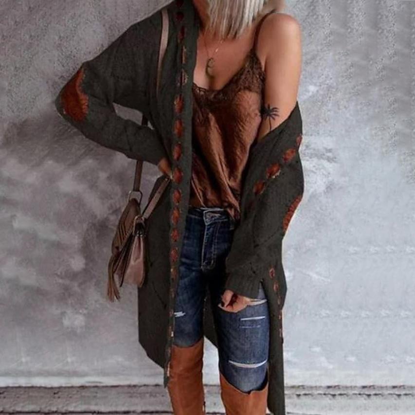 Women's Knitted Color Block Hooded Cardigan Sweater