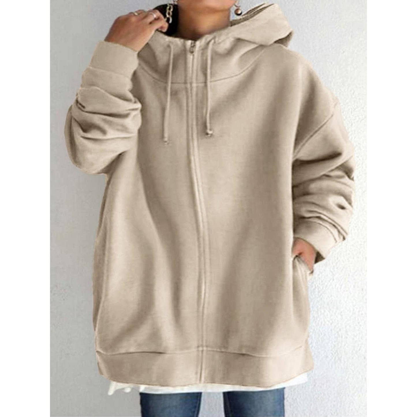 Women's Plus Size Jacket Zipper Pocket Solid Formal Long Sleeve