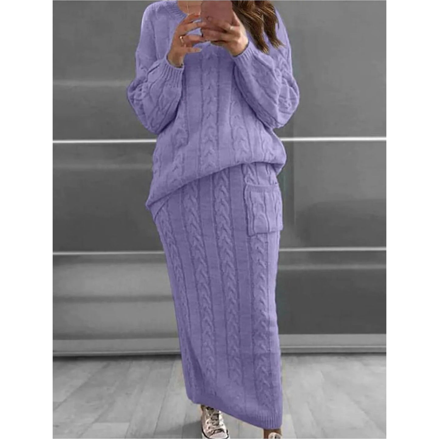 Women's Pocket Knitted Patchwork Solid Casual Long Sleeve Loose Sweater