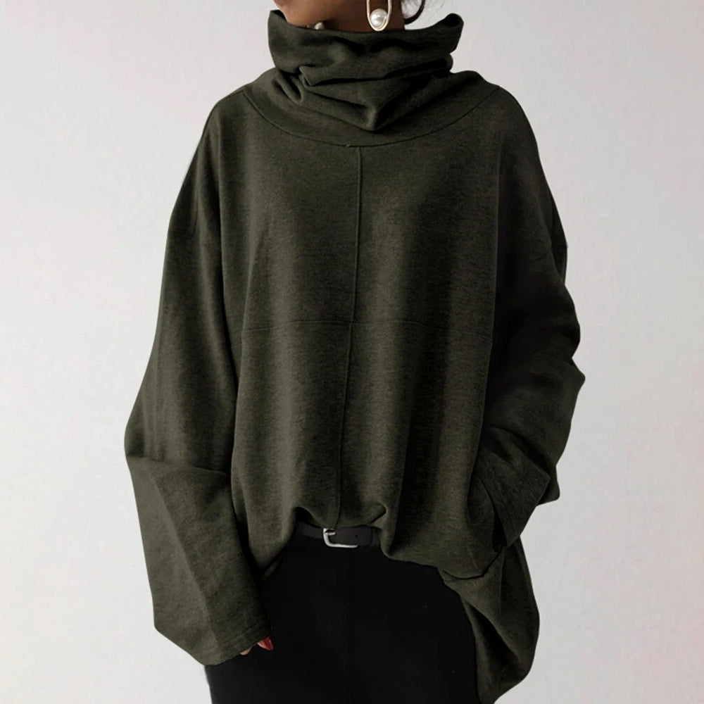 Women's Turtleneck Wide Sleeves Solid Loose Pullover Sweatshirt