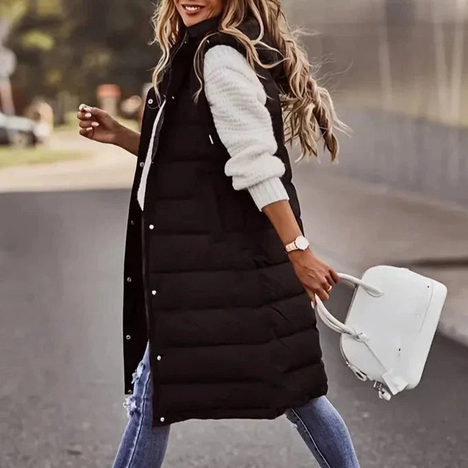 Casual Sleeveless Long Button Front Hooded Coat Outerwear