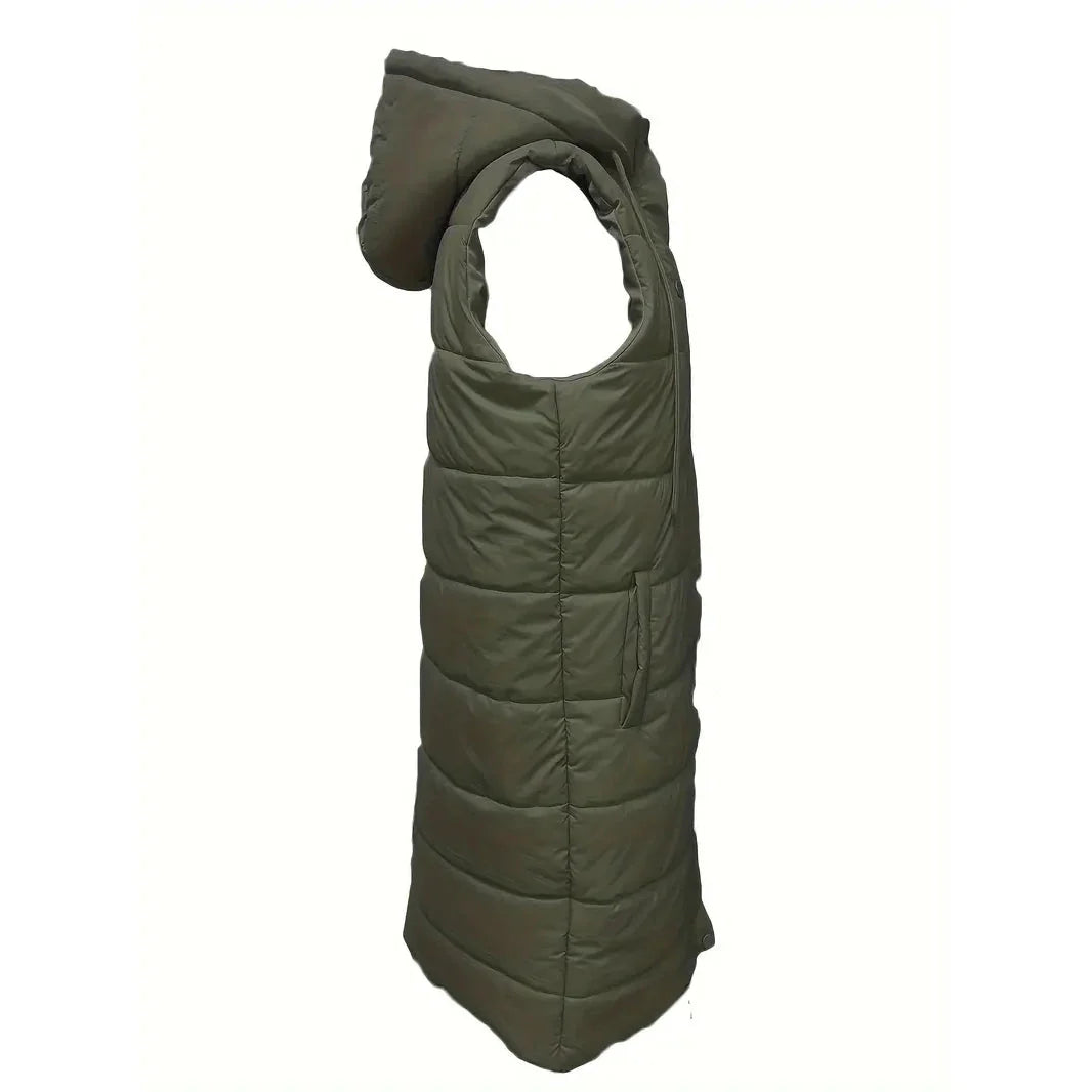 Casual Sleeveless Long Button Front Hooded Coat Outerwear