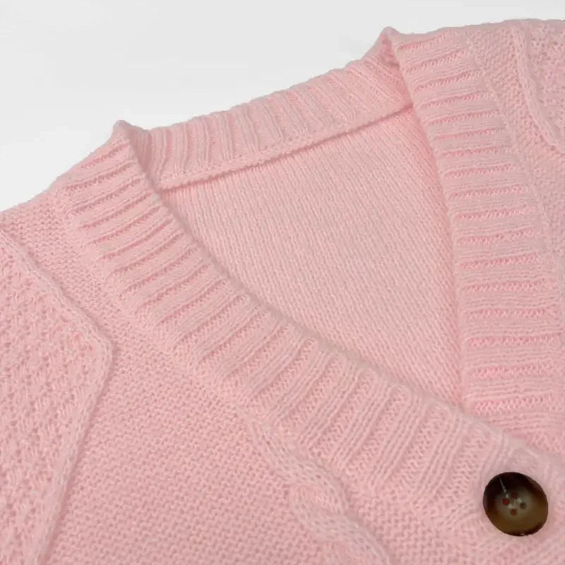 Solid Button Down Cable Knit Cardigan, Casual Long Sleeve Comfy Sweater