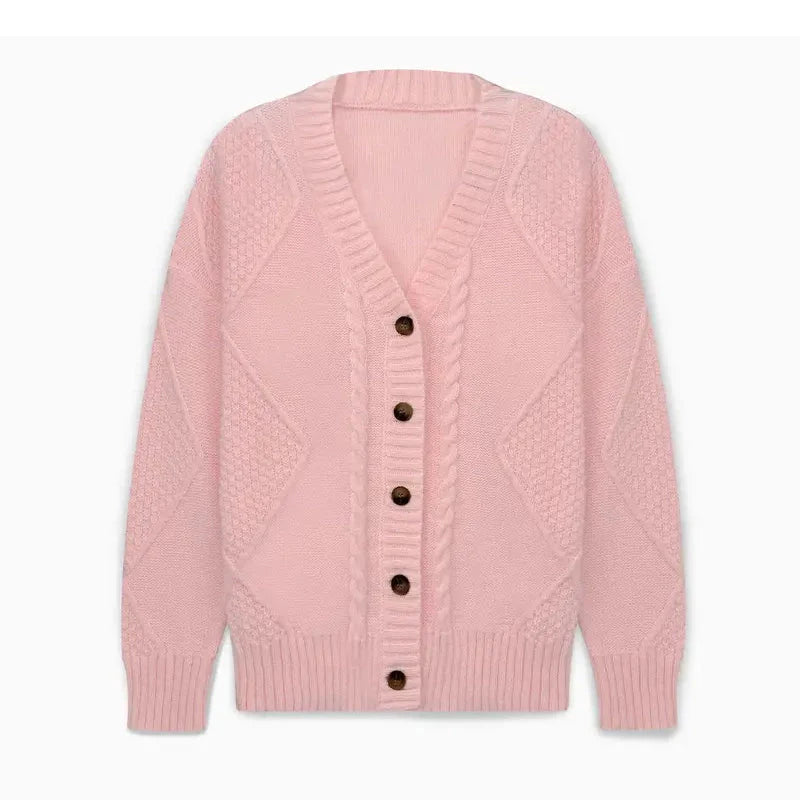 Solid Button Down Cable Knit Cardigan, Casual Long Sleeve Comfy Sweater