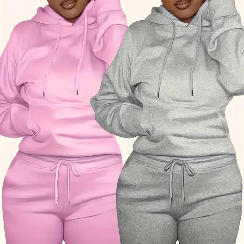 Solid Drawstring Casual Long Sleeve Hoodie