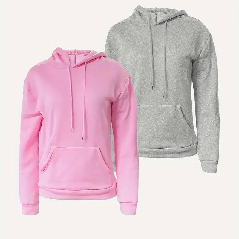 Solid Drawstring Casual Long Sleeve Hoodie