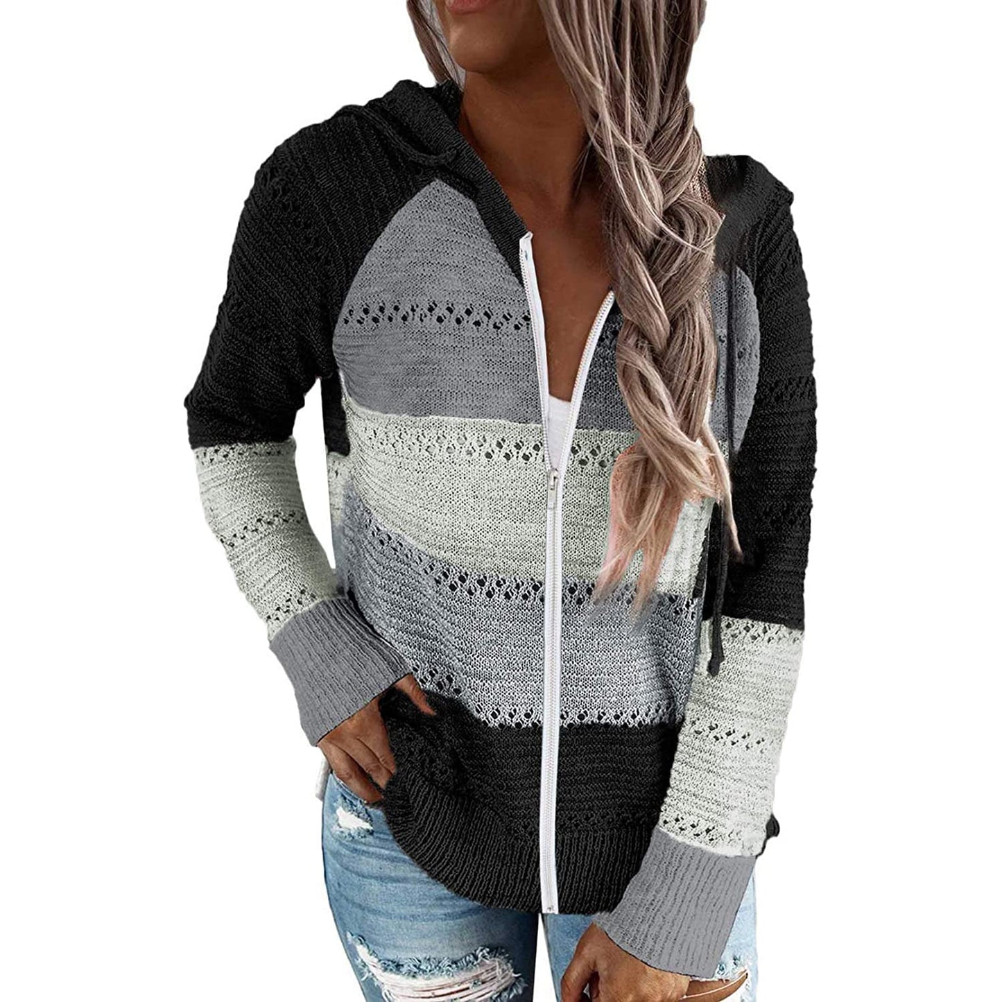 Women Casual Long Sleeve Zip Up Hooded Sweatshirt Hoodies