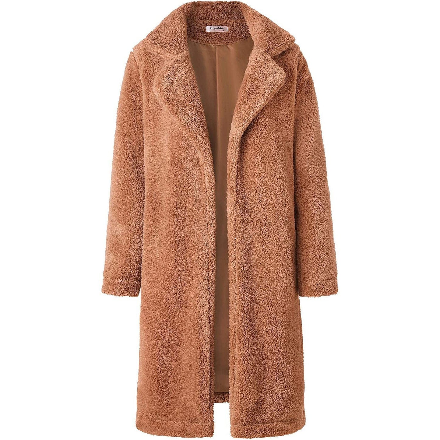 Women's Fuzzy Fleece Lapel Open Front Long Cardigan Coat