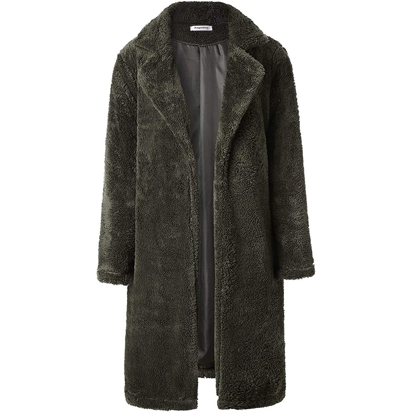 Women's Fuzzy Fleece Lapel Open Front Long Cardigan Coat