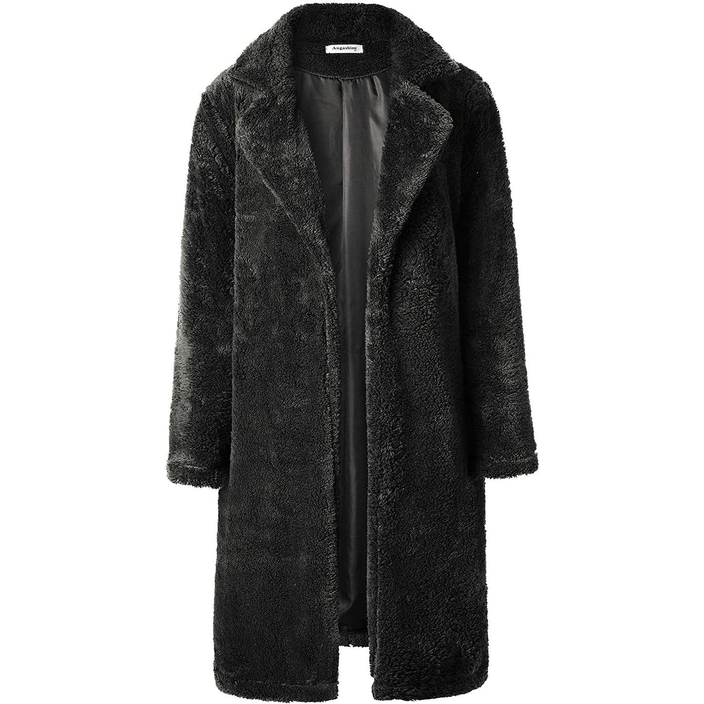 Women's Fuzzy Fleece Lapel Open Front Long Cardigan Coat