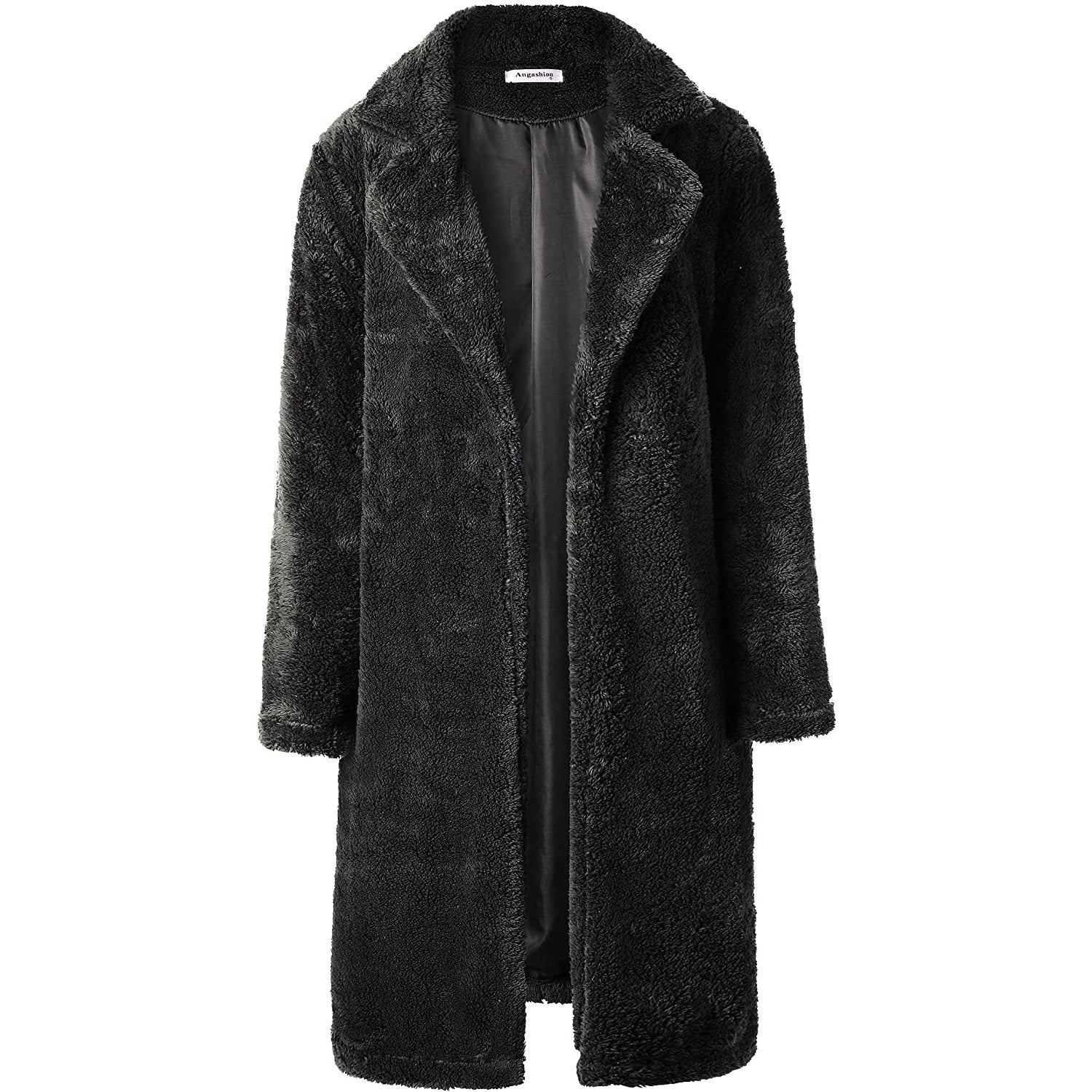 Women's Fuzzy Fleece Lapel Open Front Long Cardigan Coat