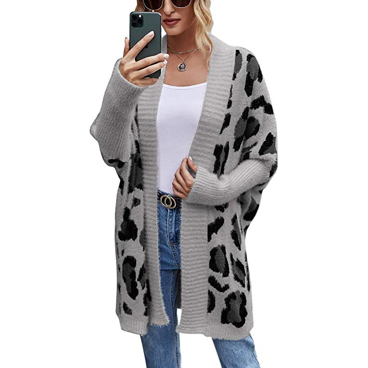 Women's Long Sleeves Leopard Print Knitting Cardigan
