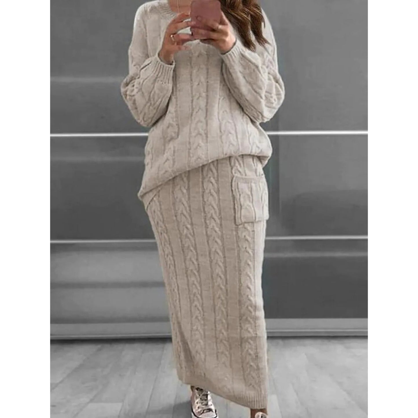Women's Pocket Knitted Patchwork Solid Casual Long Sleeve Loose Sweater